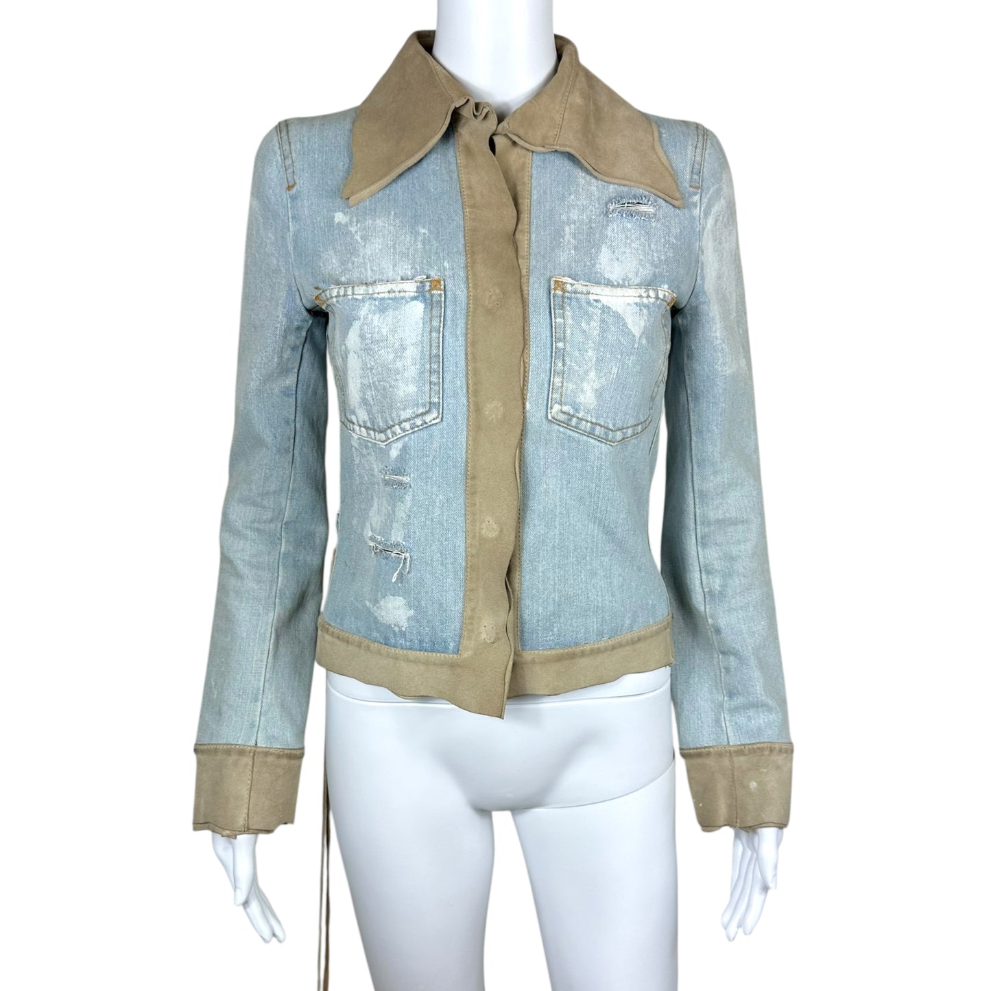 Dolce & Gabbana Distressed Denim & Suede Cropped Jacket