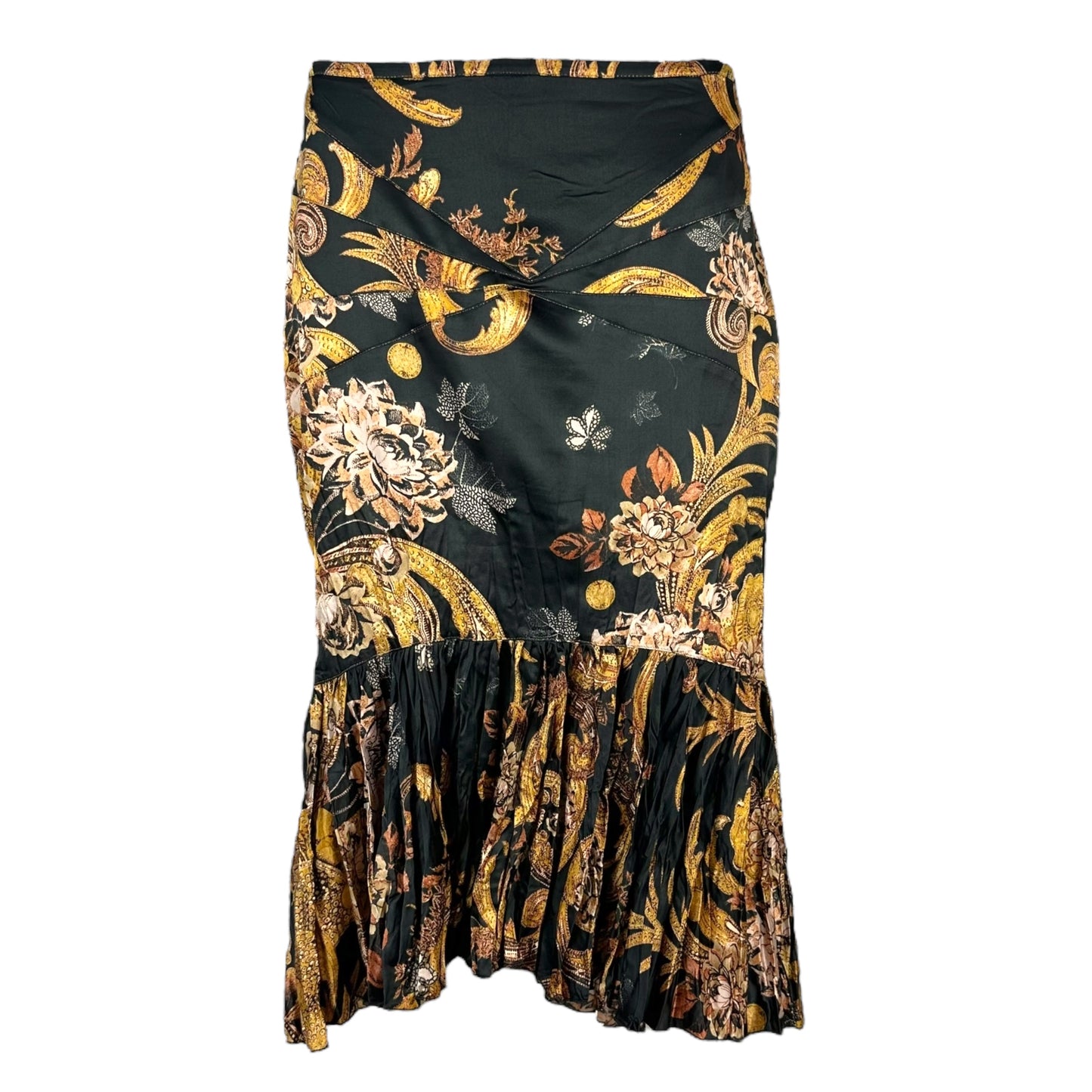 Just Cavalli Roberto Cavalli Black & Gold Damask Print Midi Skirt