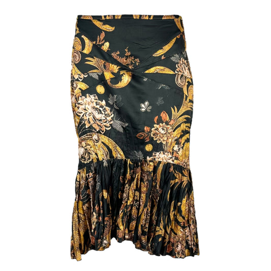 Just Cavalli Roberto Cavalli Black & Gold Damask Print Midi Skirt