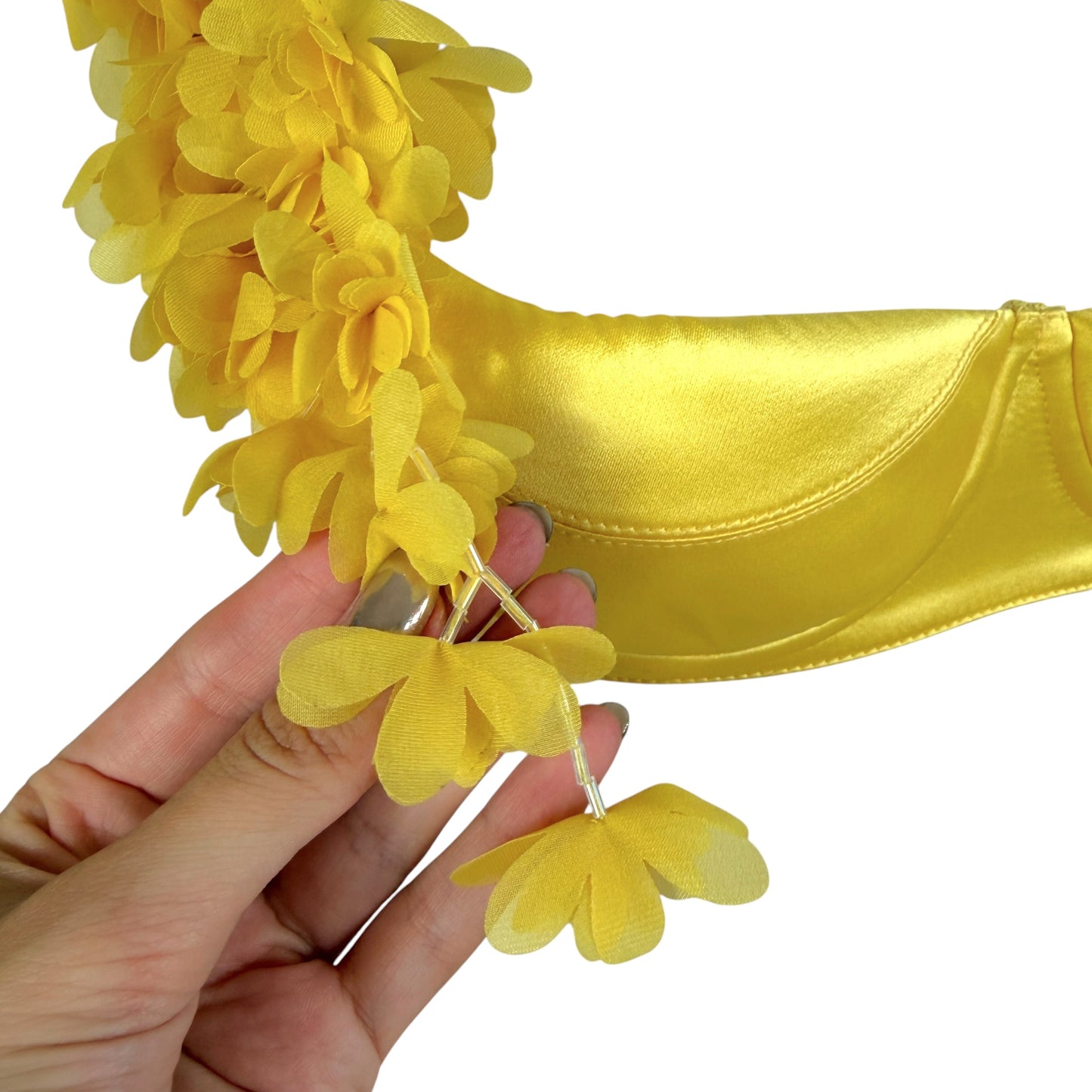 Fanci Club Yellow Floral Satin Demi Bra Top