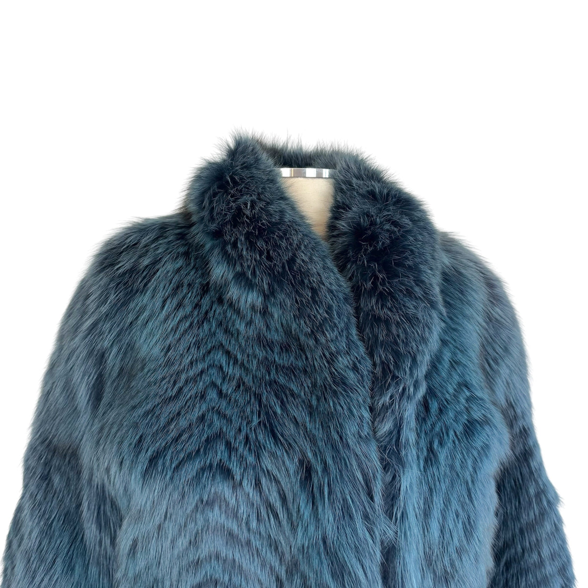 Yuki Belle Femme Blue Dyed Chevron Print Fox Fur Coat