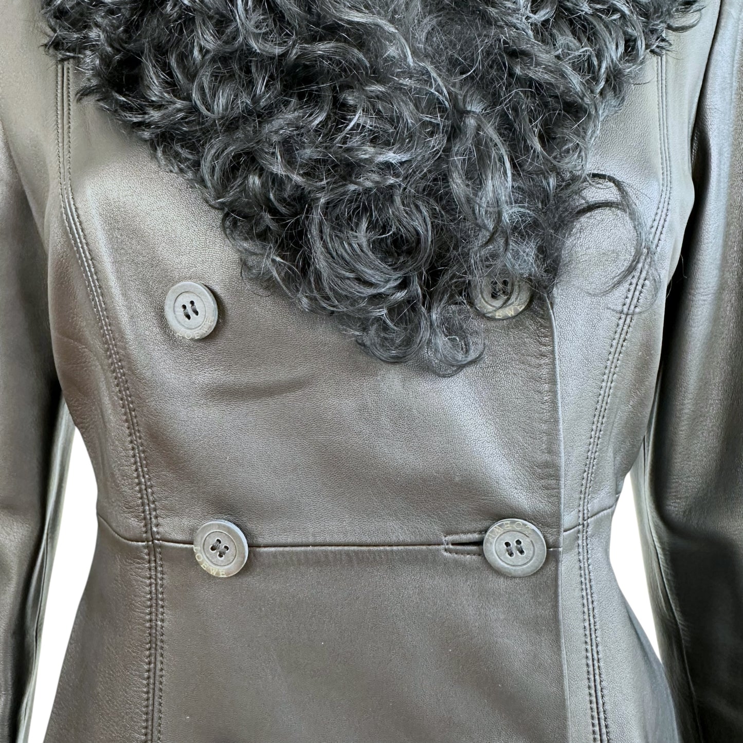 Loewe Black Fur Collar Leather Jacket