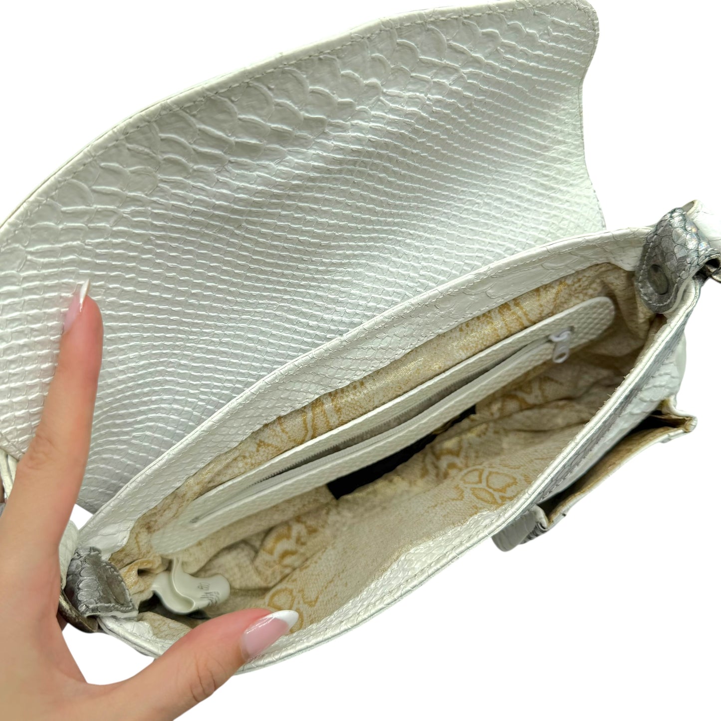 Just Cavalli White & Silver Faux Python Leather Shoulder Bag