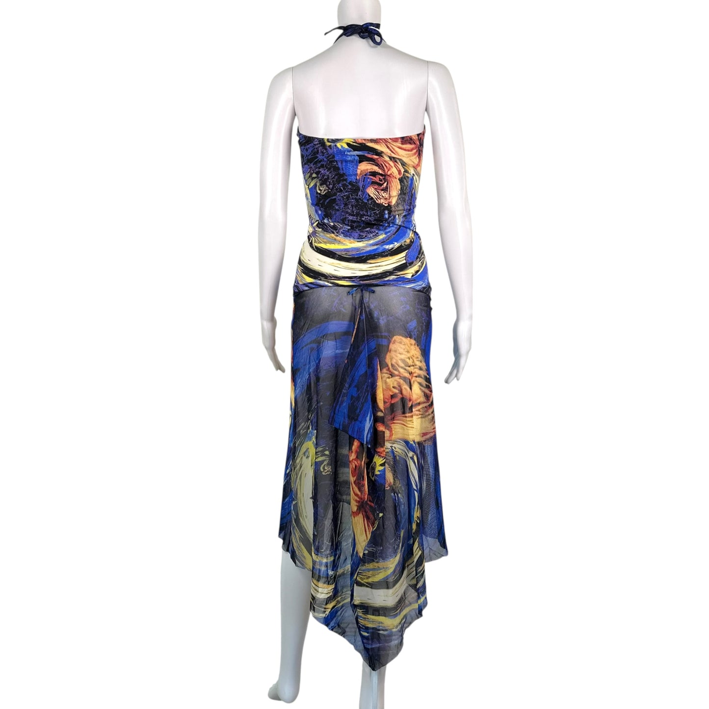 Jean Paul Gaultier Blue Swirl Print Halter Midi Skirt Set