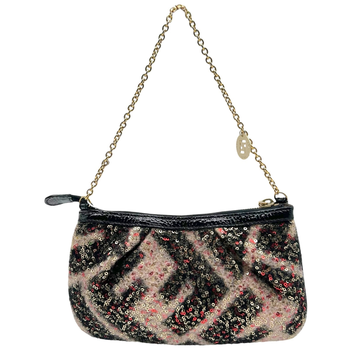 Fendi Pochette Bag Pink Black Sequin Wool