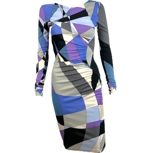 Emilio Pucci Blue & Purple Printed Longsleeve Midi Dress