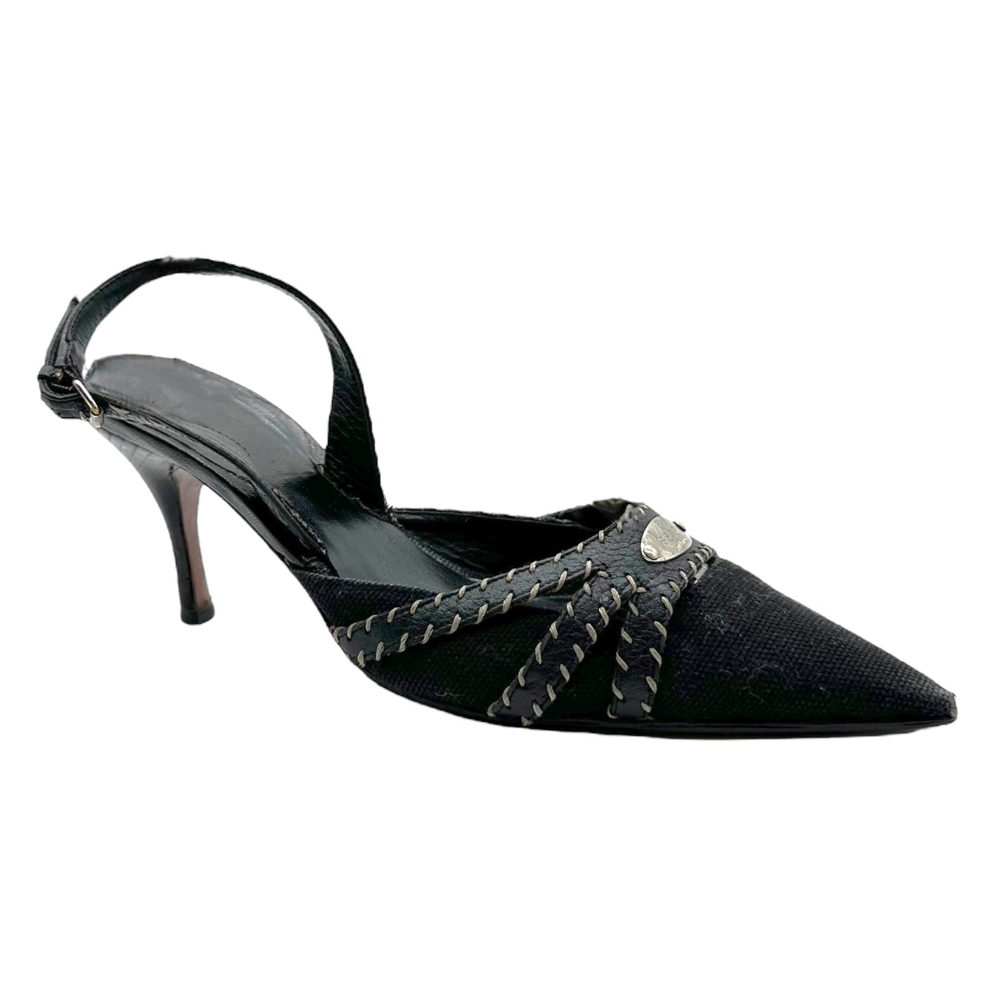Fendi Selleria Black Whipstitch Pointed Toe Heels