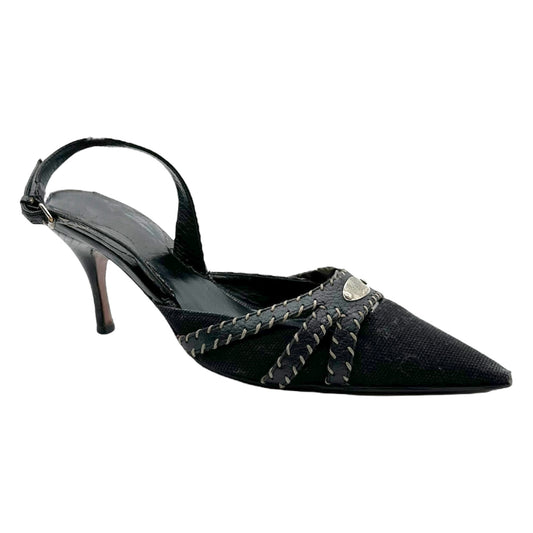 Fendi Selleria Black Whipstitch Pointed Toe Heels