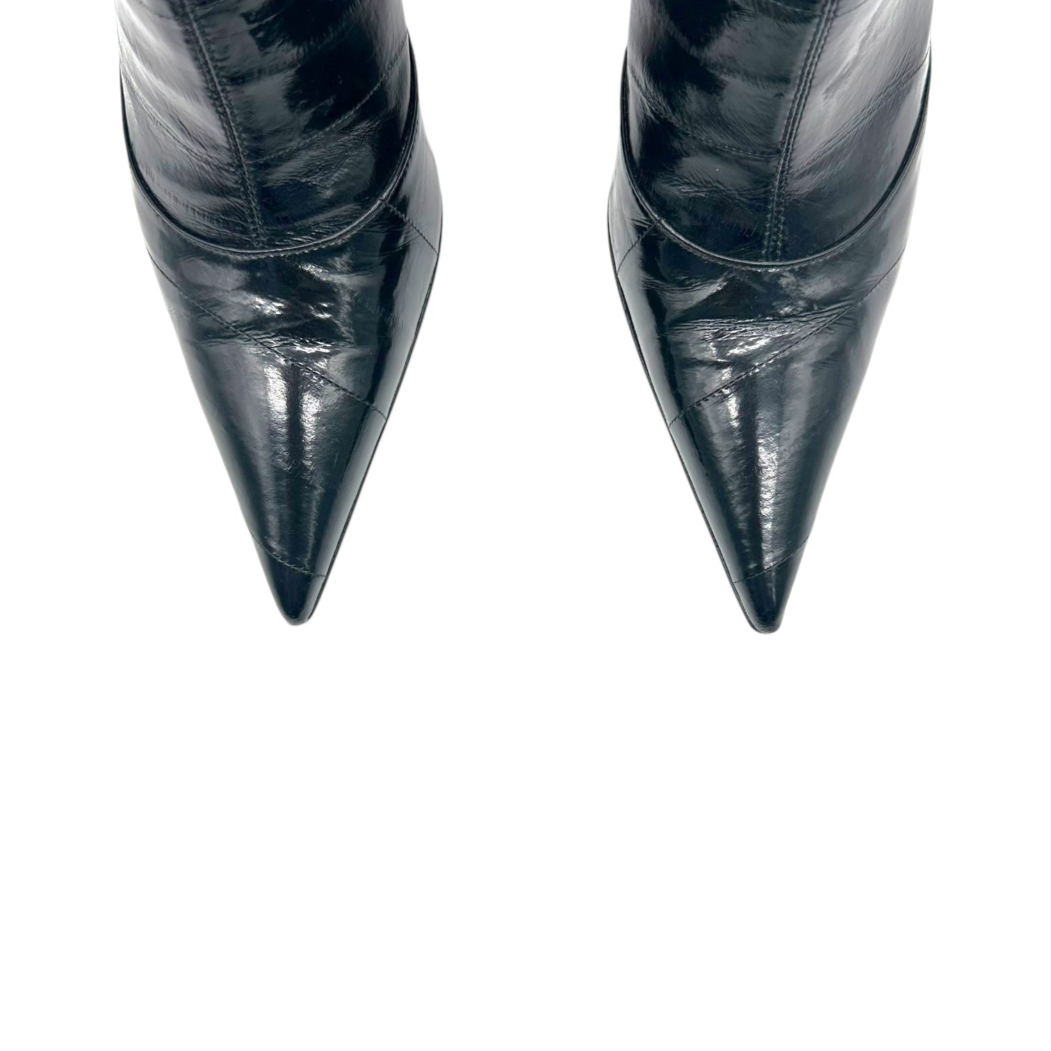 Dolce & Gabbana Black Eel Leather Pointed Toe Heeled Ankle Boots - Outfit Repeater