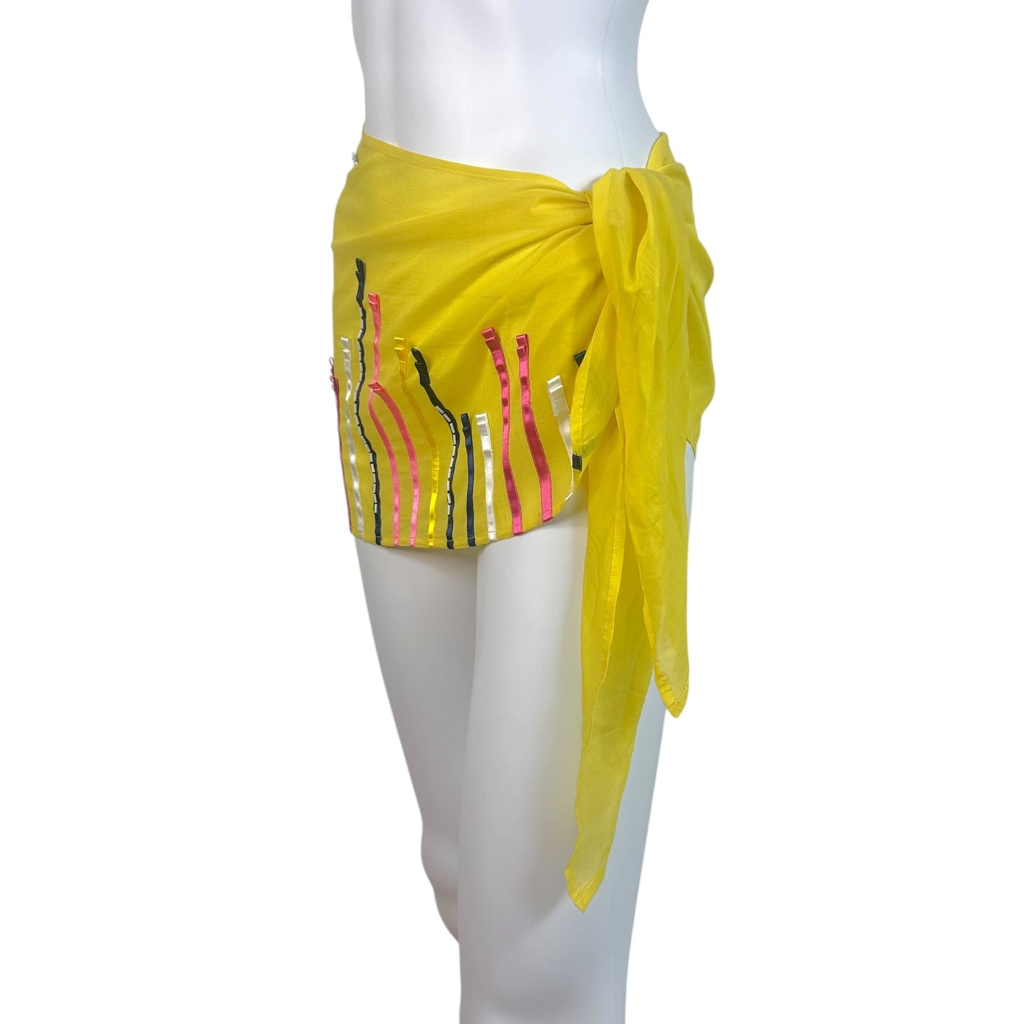 Christian Dior Yellow Beaded Ribbon Applique Wrap Skirt