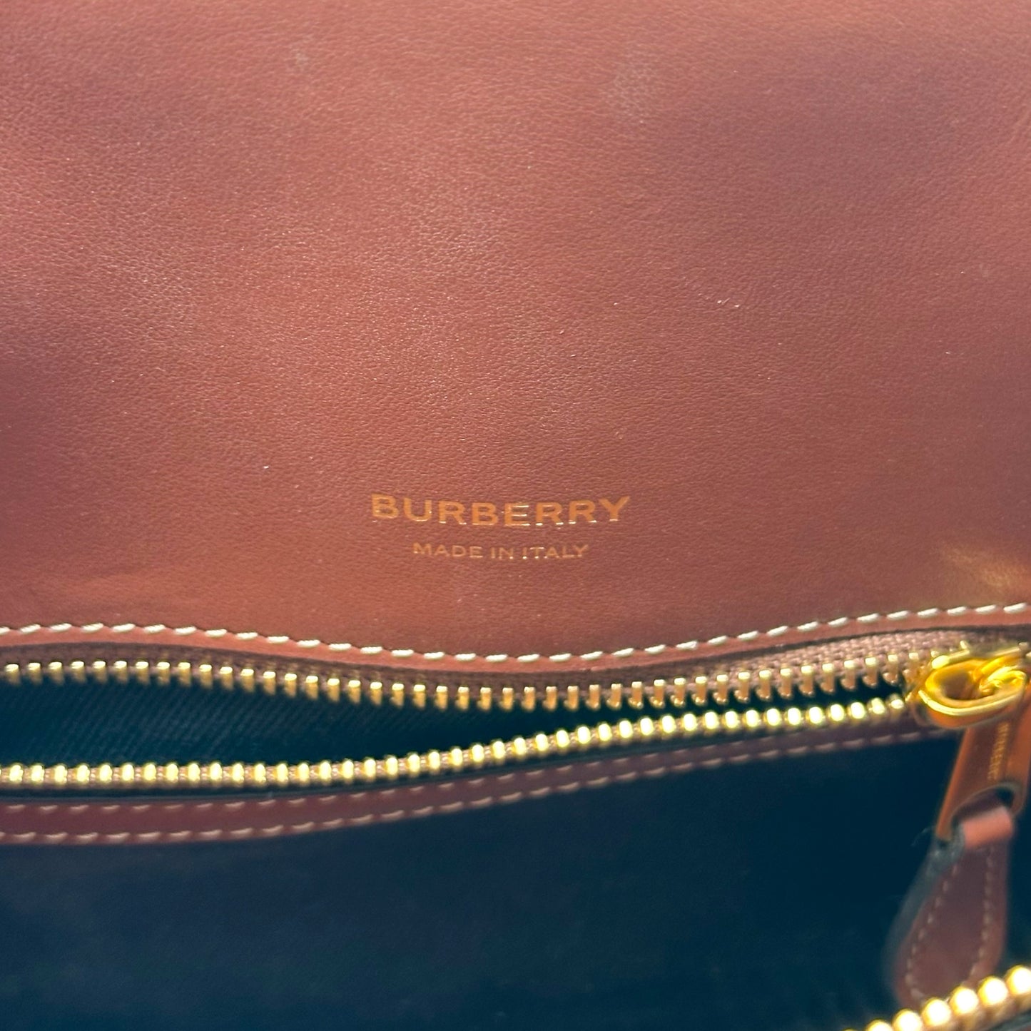 Burberry Top Handle Bag Nova Check Plaid Brown Leather