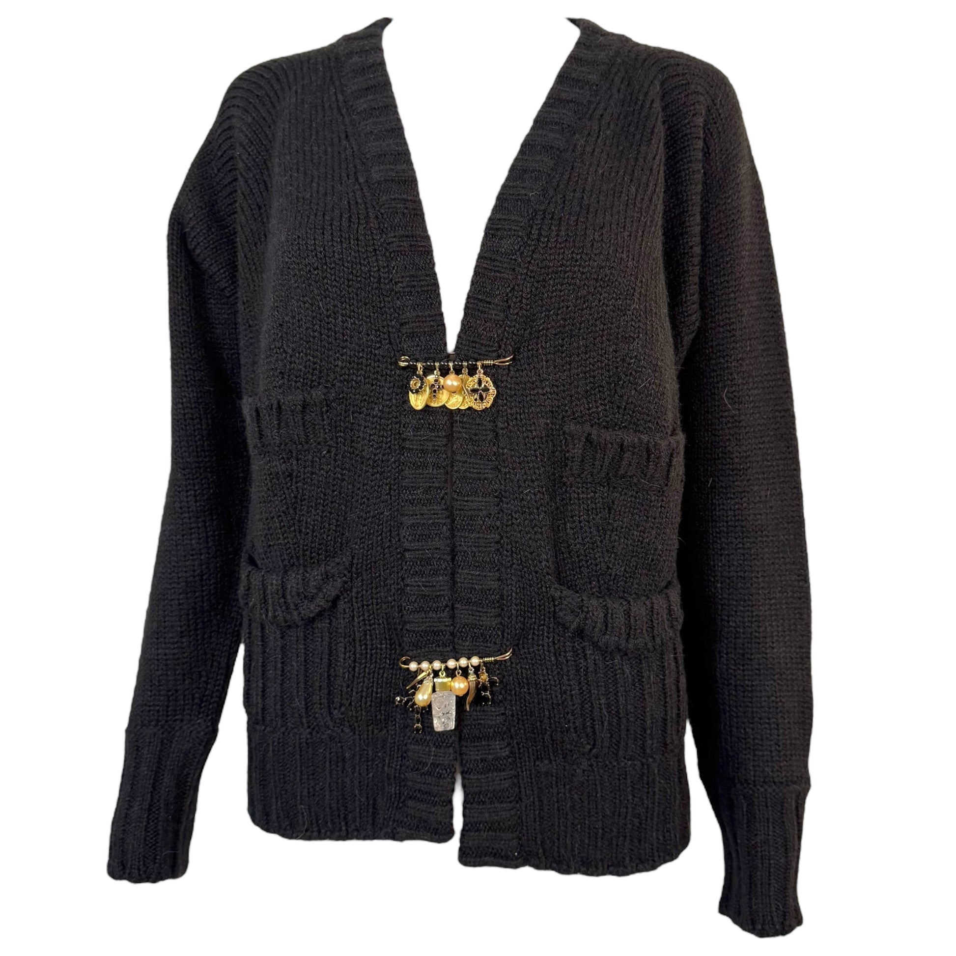 Dolce & Gabbana Black Wool Safety Pin Brooch Cardigan - Outfit Repeater