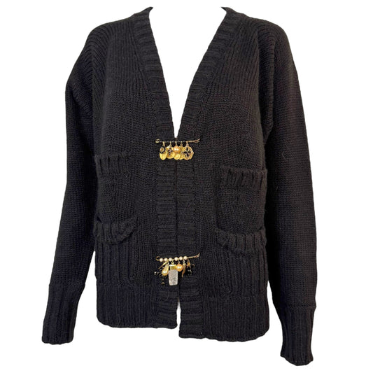 Dolce & Gabbana Black Wool Safety Pin Brooch Cardigan - Outfit Repeater