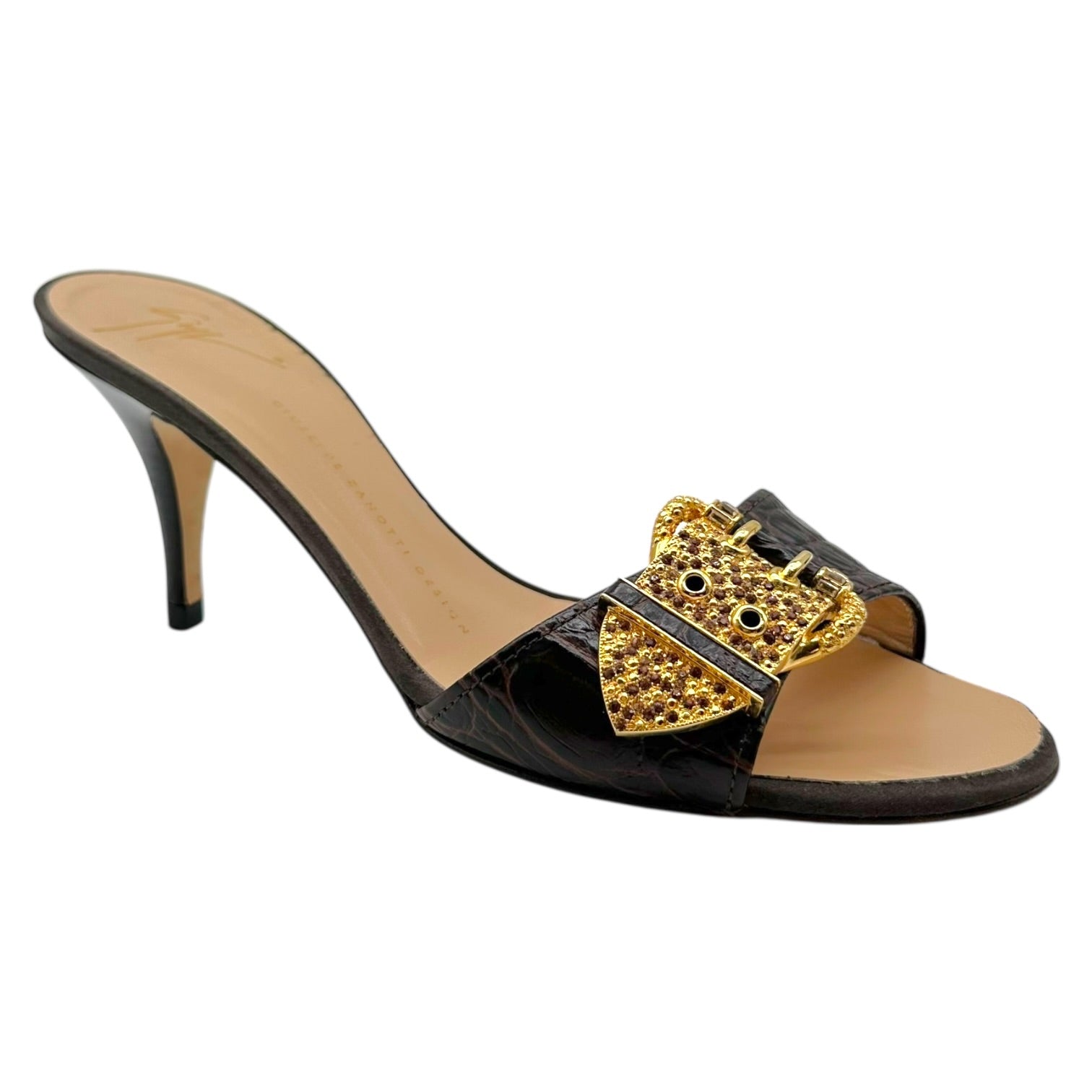 Giuseppi Zanotti Brown Croc Embossed Open-Toe Heels