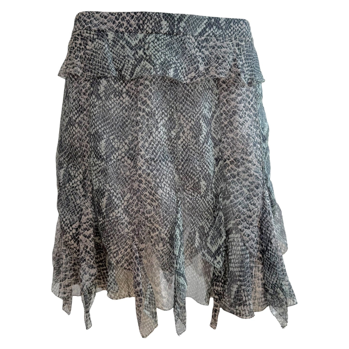 Louis Vuitton Blue Snakeskin Print Sheer Silk Tiered Mini Skirt
