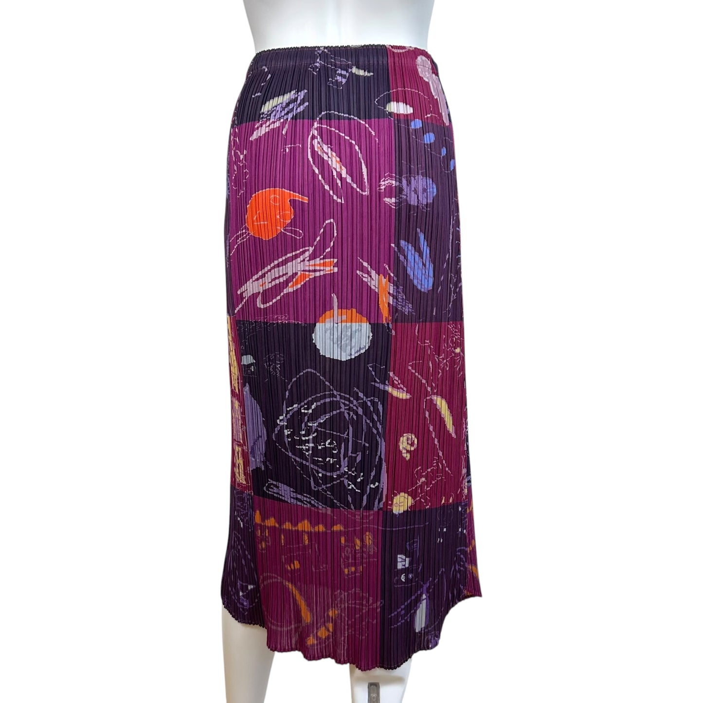 Issey Miyake Pleats Please Purple & Pink Printed Pleated Maxi Skirt