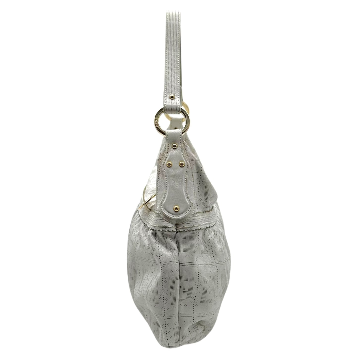 Fendi White Perforated Leather  Zucca Monogram Medium Chef Bag - Outfit Repeater