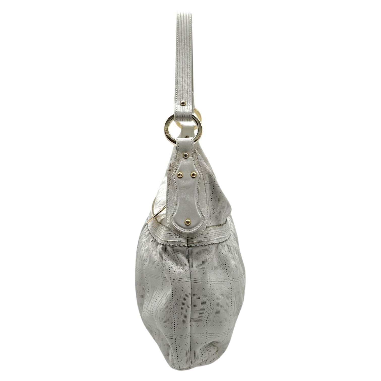 Fendi White Perforated Leather  Zucca Monogram Medium Chef Bag - Outfit Repeater