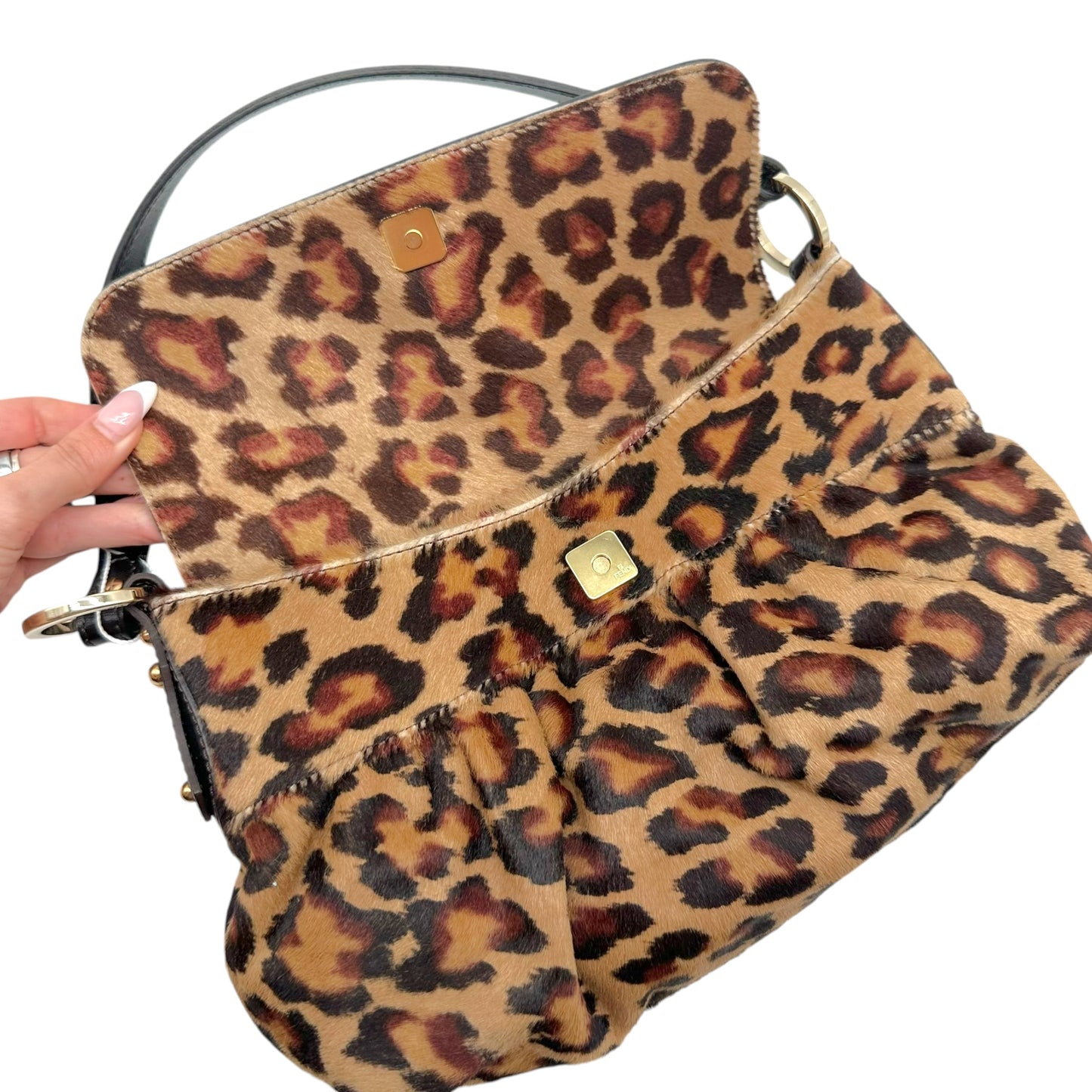 Fendi Leopard Print Ponyhair Shoulder Bag