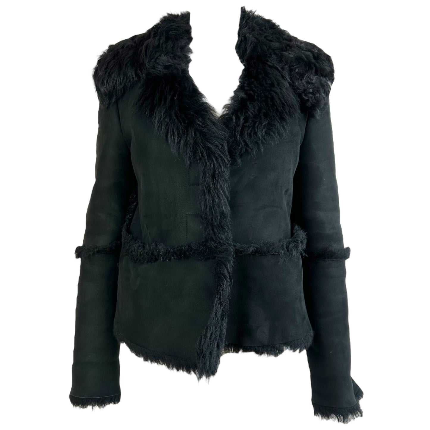 Gucci Black Shearling Coat Fitted Asymmetrical Closure