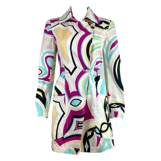 Emilio Pucci Pink & Blue Multi Printed Cotton Trench Coat - Outfit Repeater
