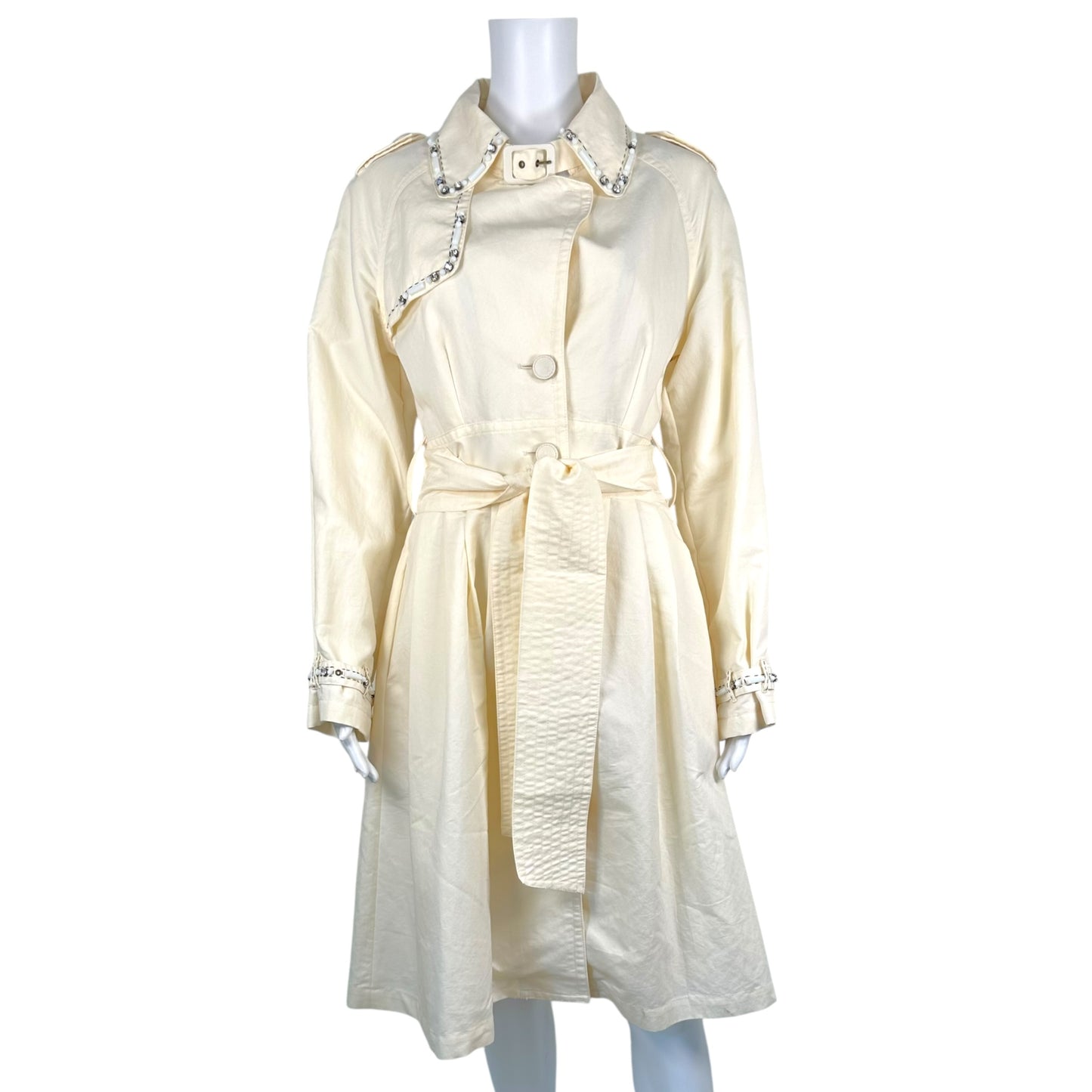 Roberto Cavalli Class White & Silver Beaded Trench Coat