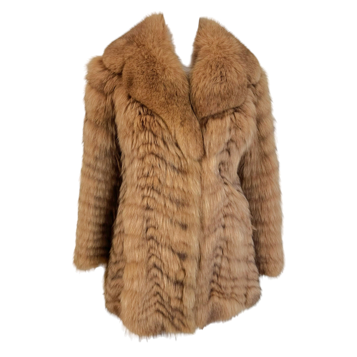 Vintage Fox Fur Coat Light Brown Open Front 1990s