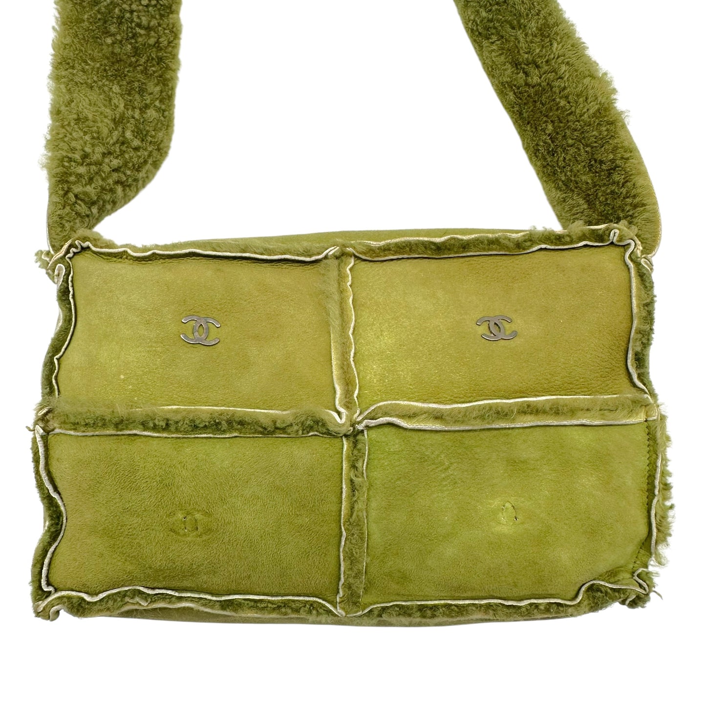 Chanel Green Shearling Crossbody Bag 2000s Vintage