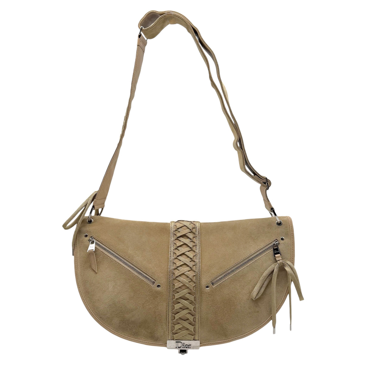 Christian Dior Tan Suede Lace-Up Satchel Bag