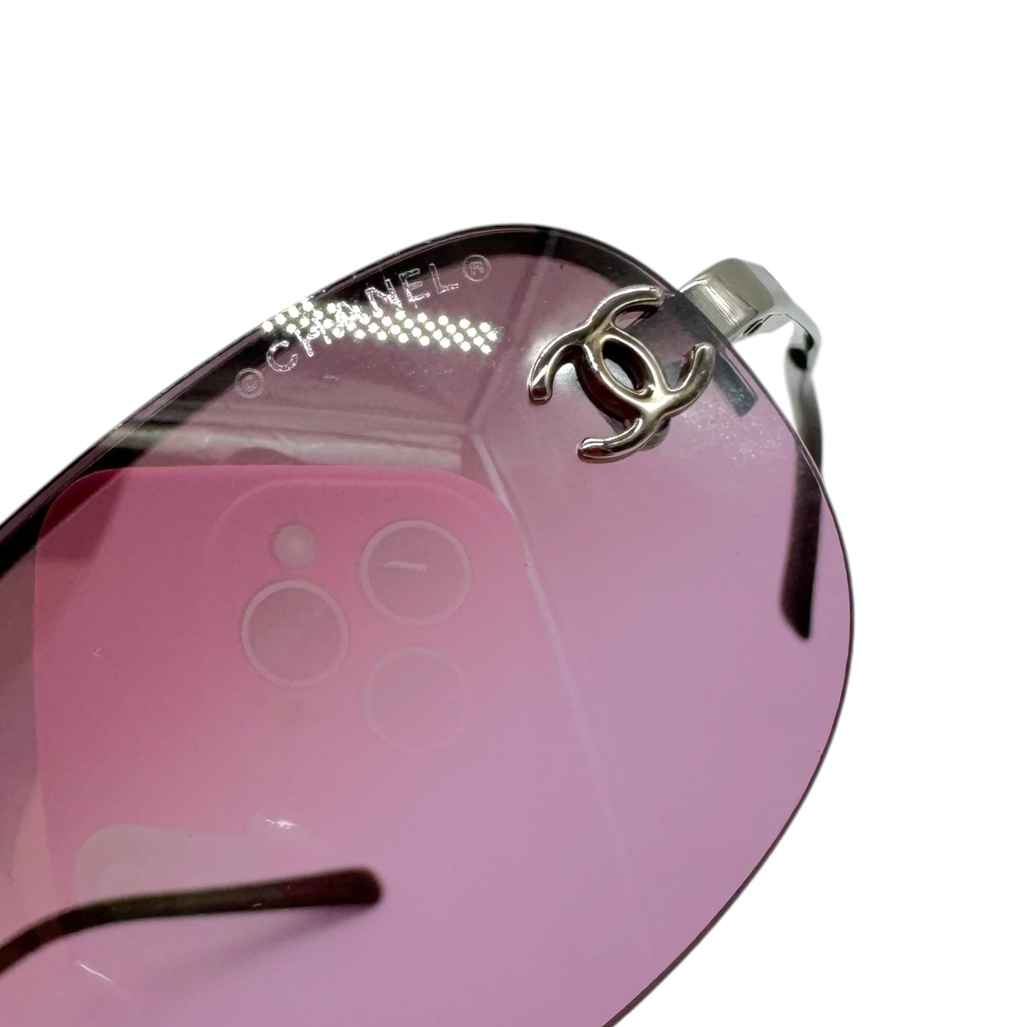 Chanel Metallic Pink Gradient CC Logo Lens Rimless 4099 Sunglasses w/ Case
