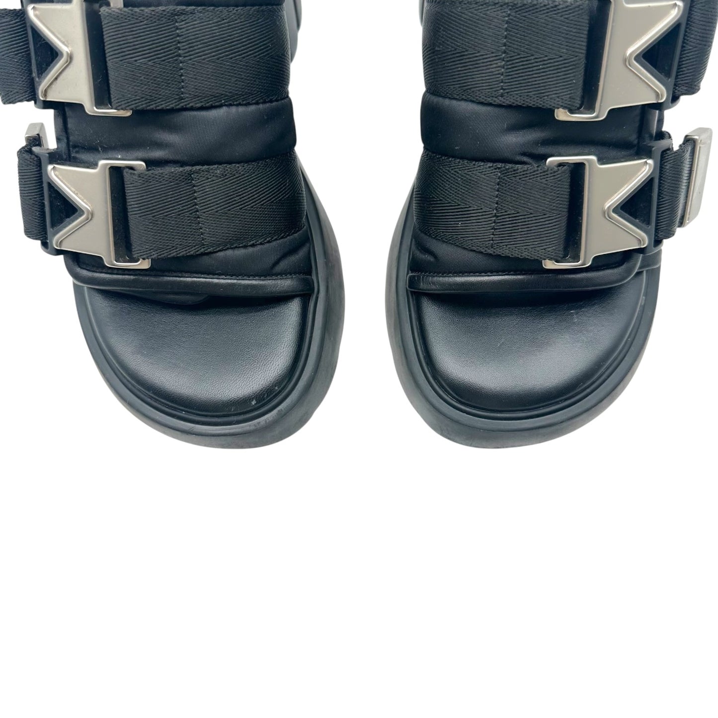 Bottega Veneta Black Silver Platform Heeled Slide Sandals