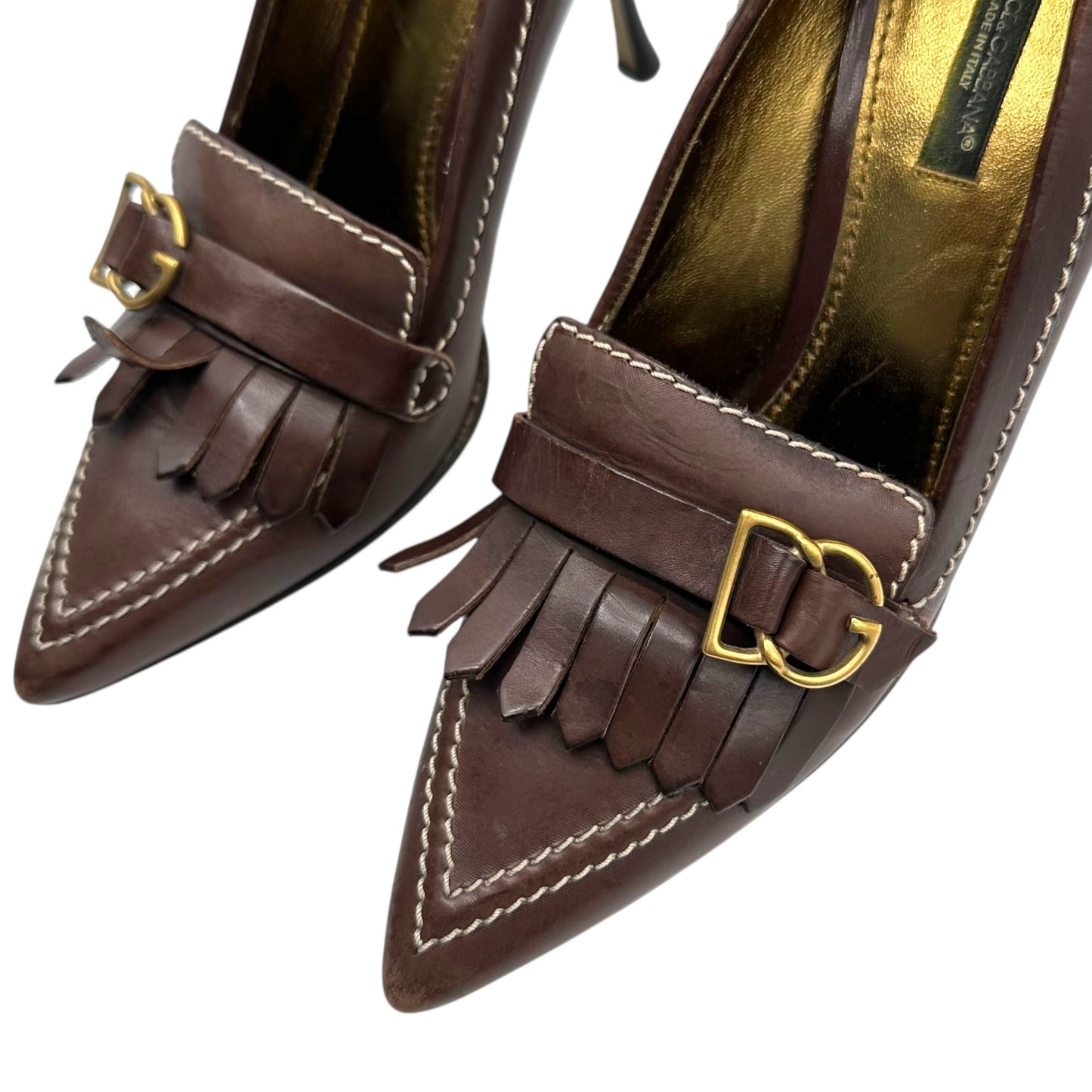 Dolce & Gabbana Brown Leather Heeled Loafers