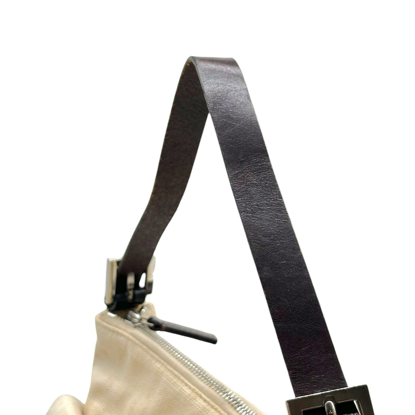 Fendi Ivory Zucca Monogram & Brown Leather XL Mama Front Pocket Baguette Bag