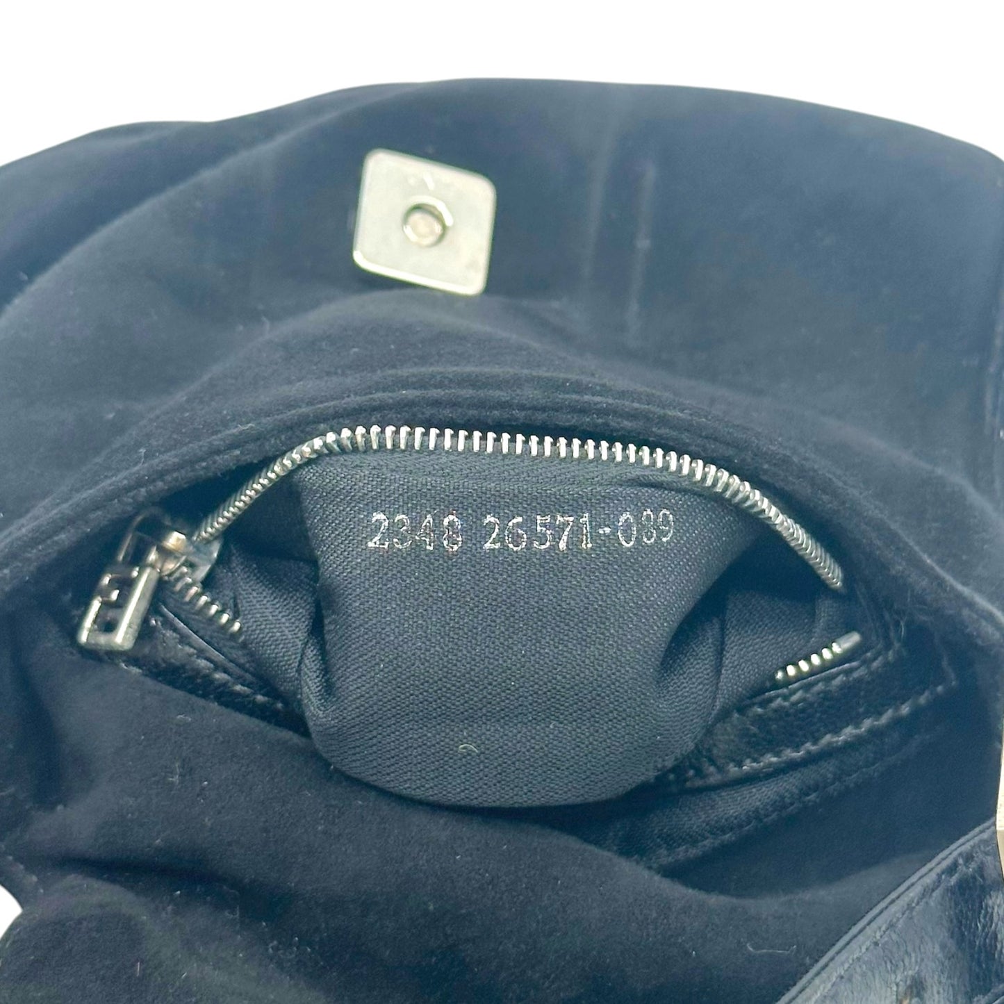 Fendi Black Suede Mini Baguette Bag with Red Buckle