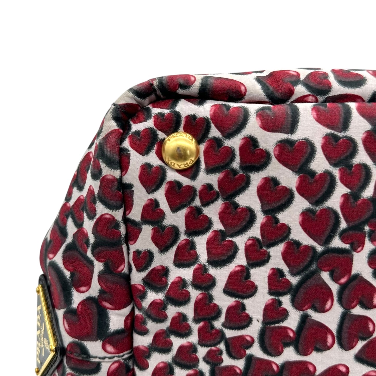 Prada Heart Print Canapa Tote Bag