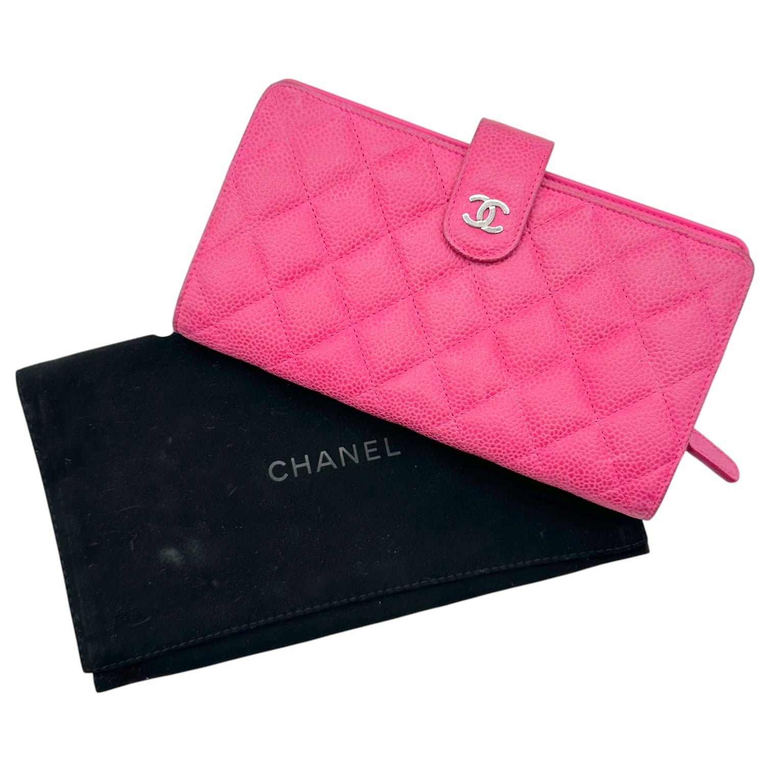 Chanel Large Long Wallet Hot Pink Caviar Leather