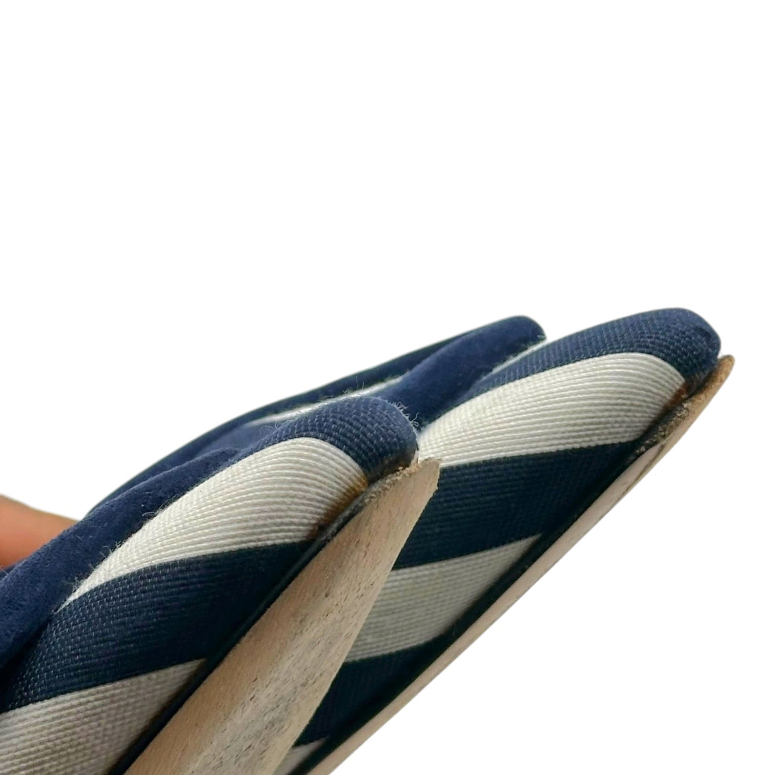 Manolo Blahnik Navy White Striped Mule Heels