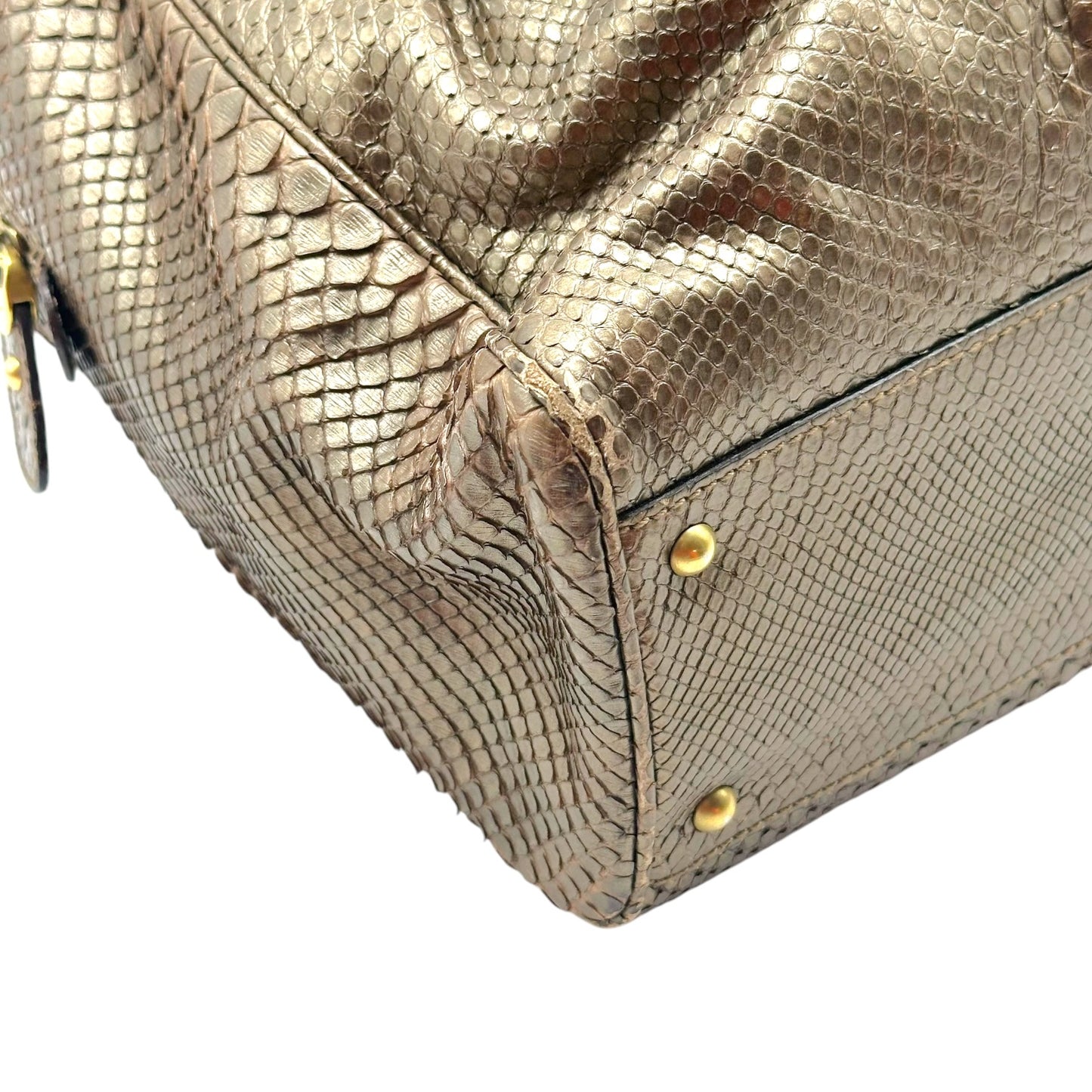 Salvatore Ferragamo Metallic Brown Python Shoulder Tote Bag