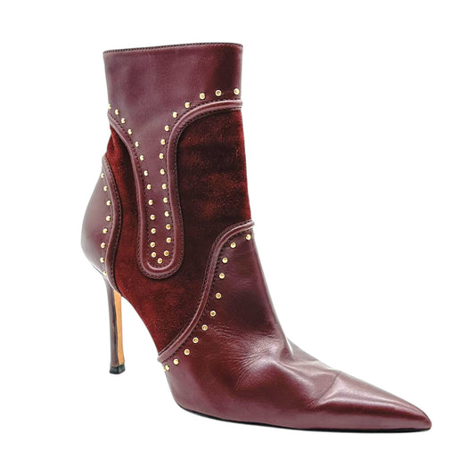 Versace Burgundy Studded Pointed Toe Heeled Boots