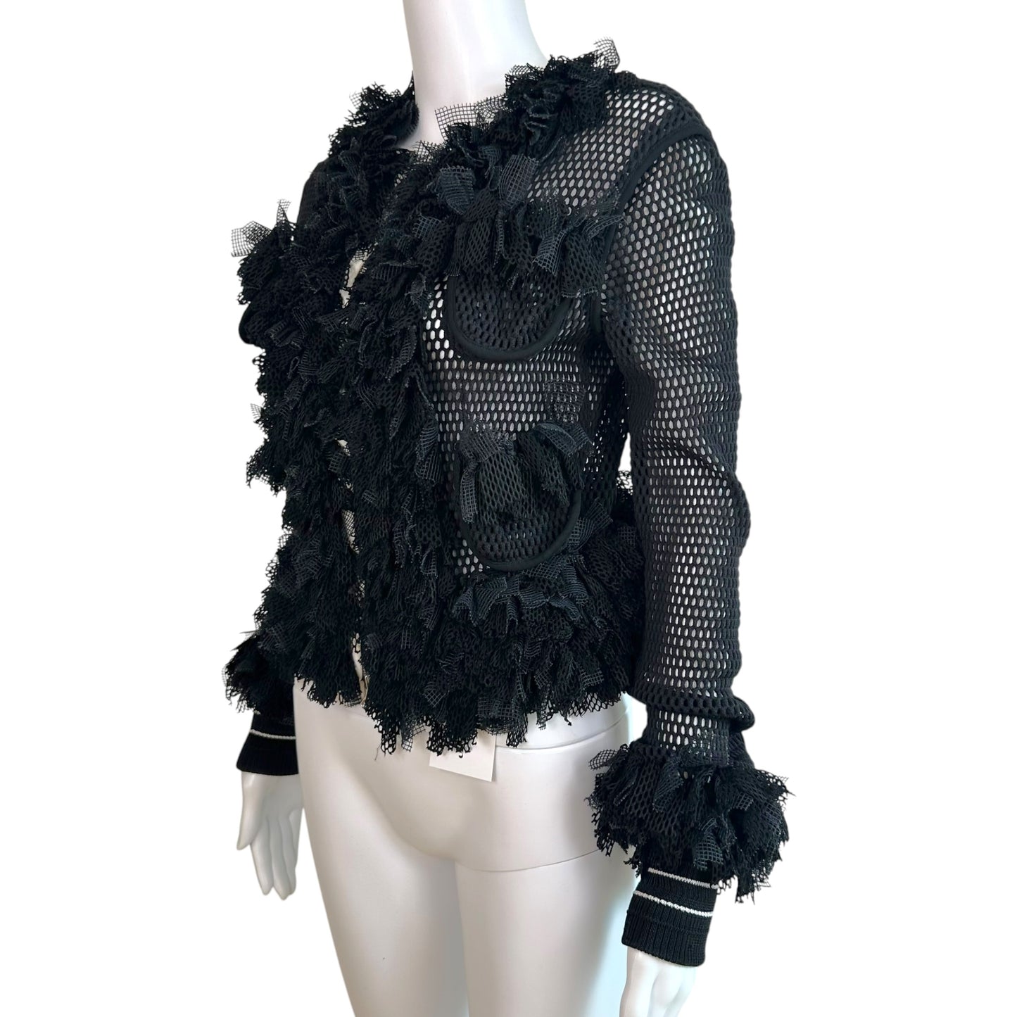 Gianfranco Ferre Black Semi-Sheer Mesh Ruffle Jacket