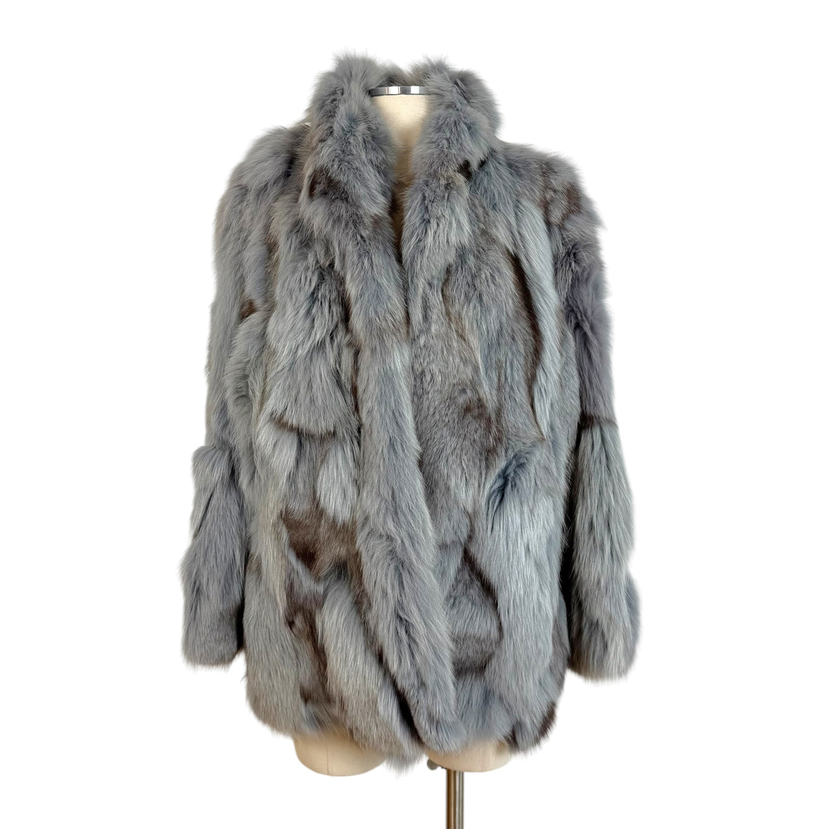 Saga Fox Dyed Fox Fur Coat Light Blue Brown