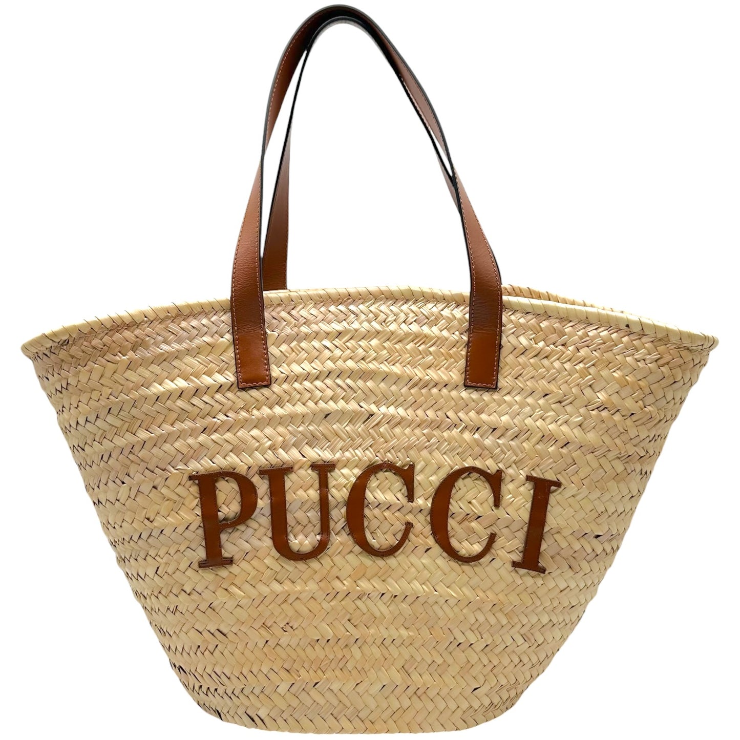 Emilio Pucci Raffia & Leather Logo Beach Tote
