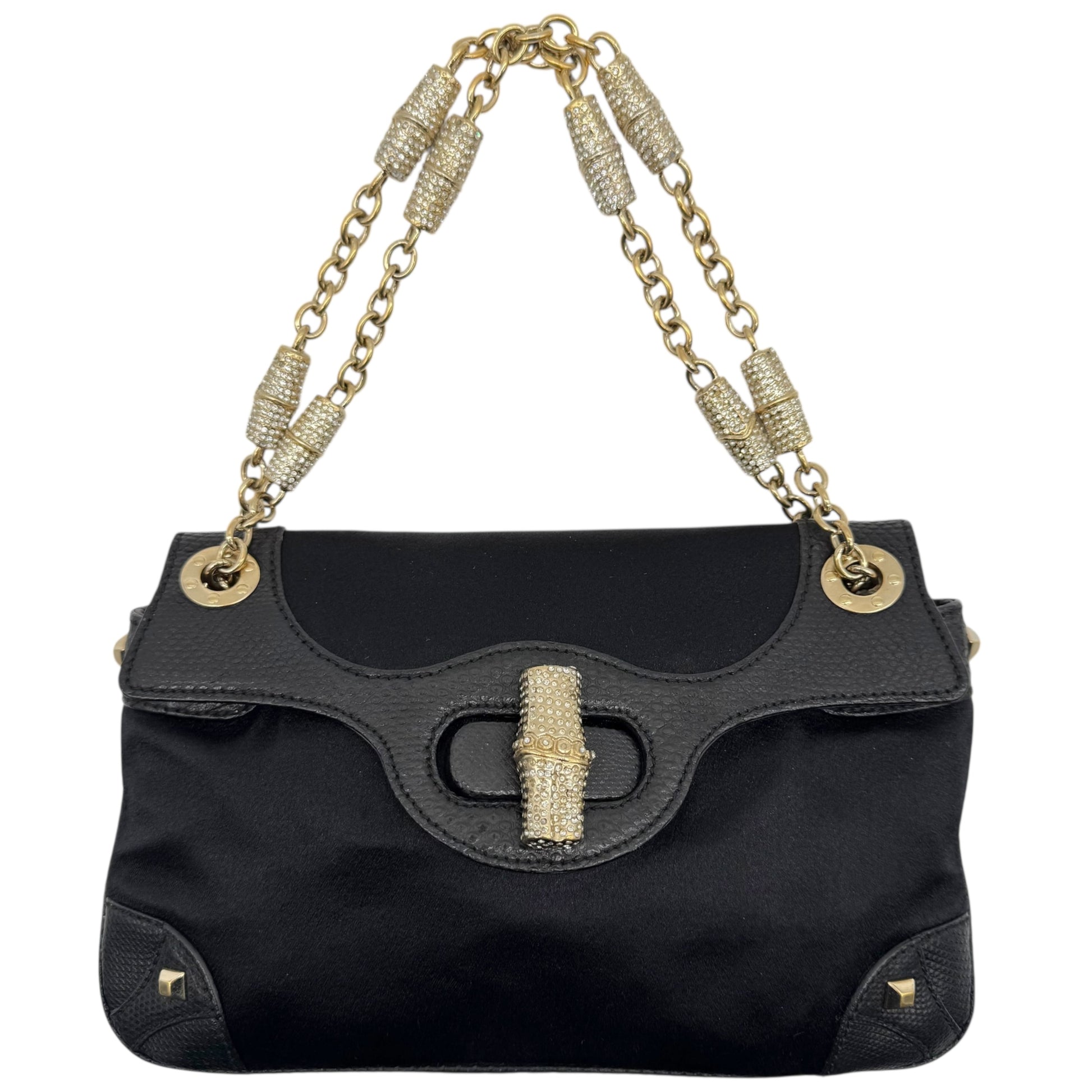 Gucci by Tom Ford Black Silk & Lizard Crystal Embellished Bamboo Mini Bag - Outfit Repeater