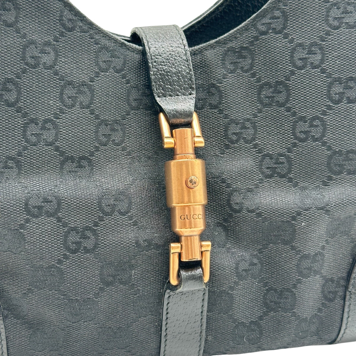 Gucci Black Monogram Shoulder Bag with Rose Gold Hardware