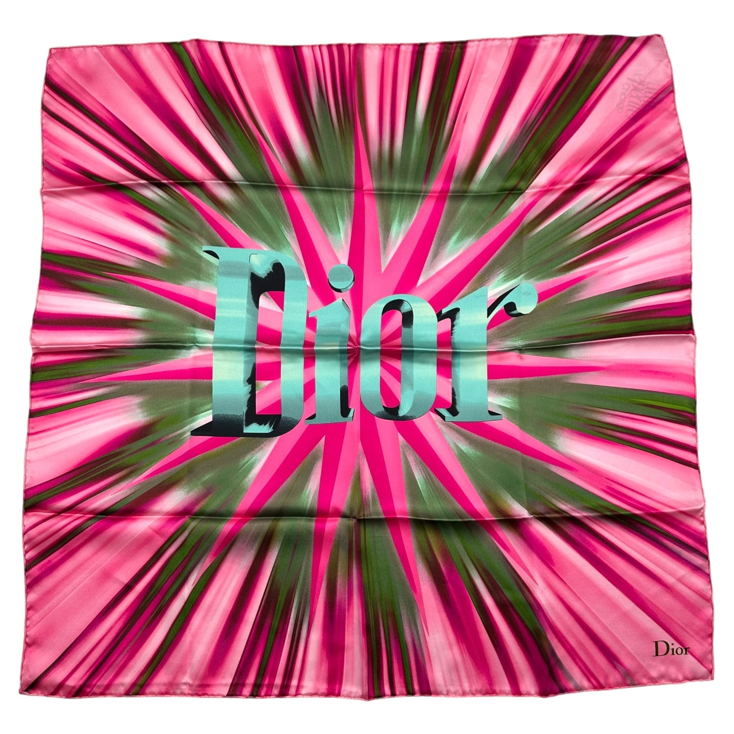 Christian Dior Pink & Blue Silk Logo Scarf