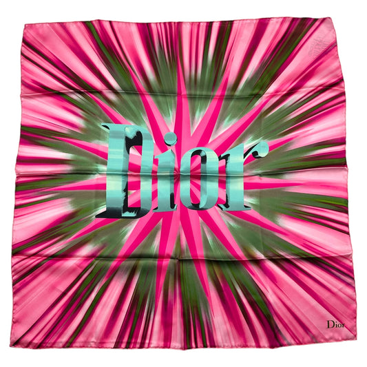 Christian Dior Pink & Blue Silk Logo Scarf