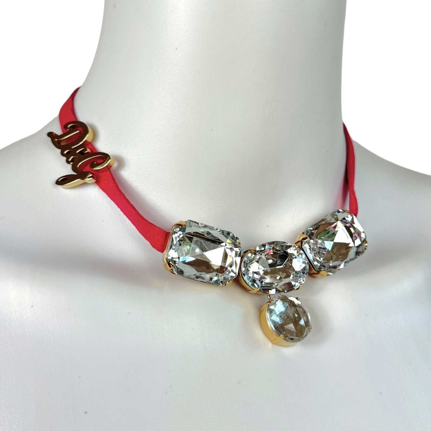 D&G Dolce & Gabbana Pink Suede & Crystal Logo Choker