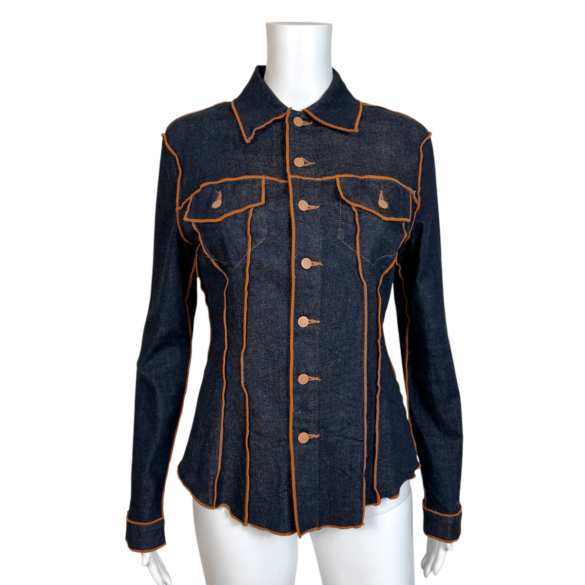 Jean Paul Gaultier JPG Jean's Dark Wash Denim Orange Contrast Stitch Jacket