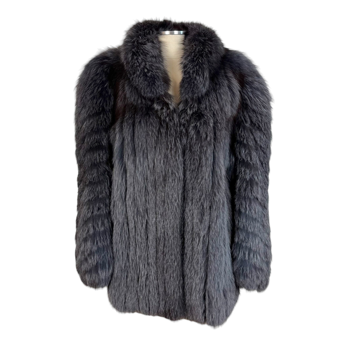 Emba Blue Gray Dyed Fox Fur Coat