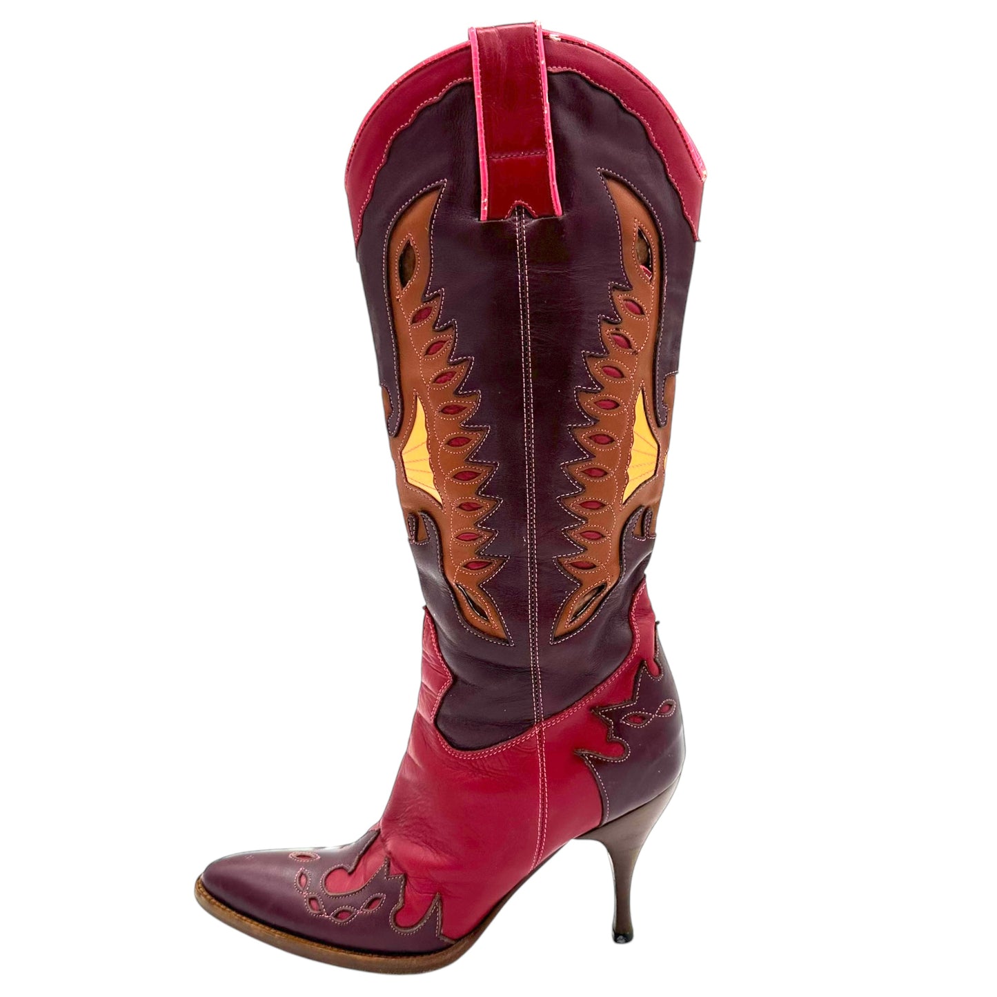 D&G Dolce & Gabbana Red Leather Cowboy Boots